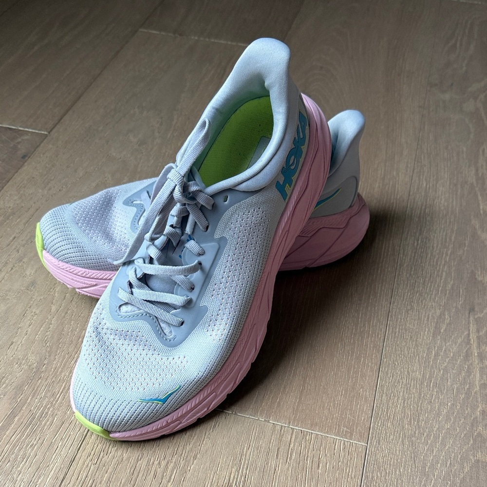Hoka Women's Lavender, Pink & Lime Green Arahi 7 Running Sneakers Shoes Size 9